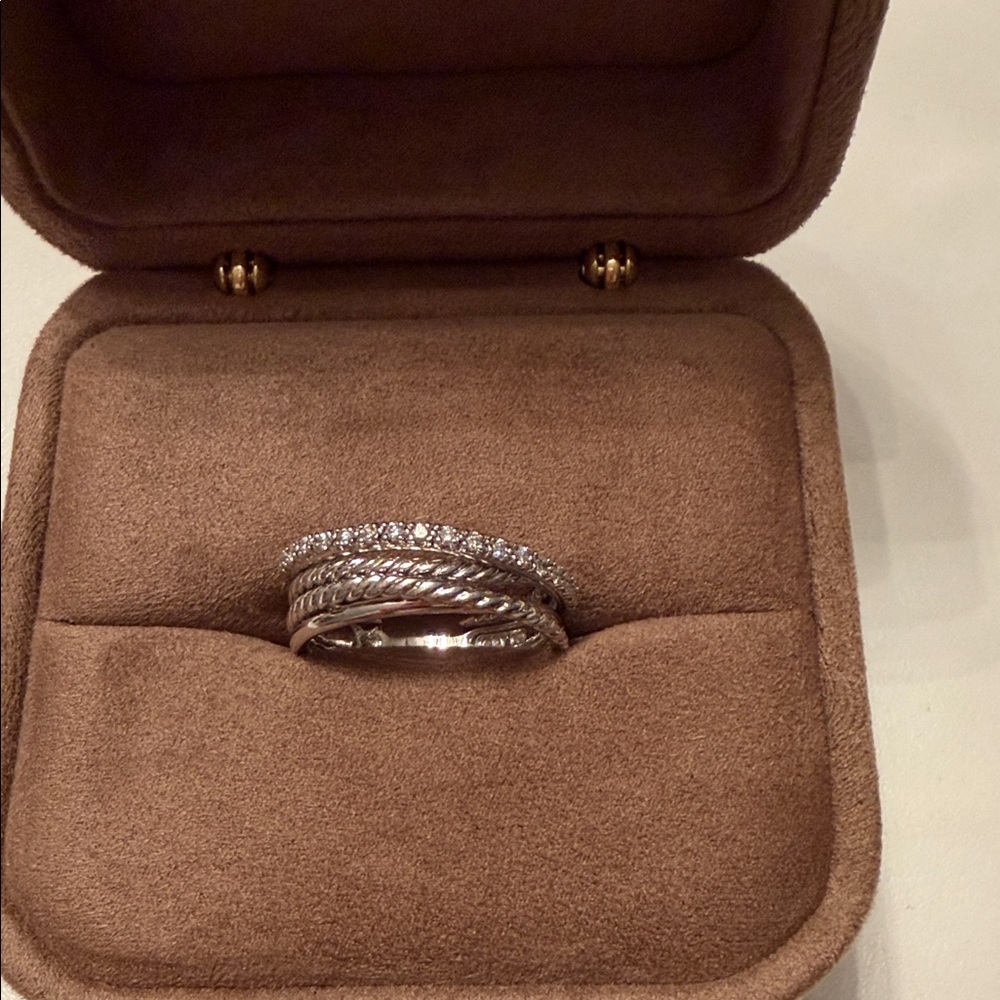 David Yurman Sterling Silver and Diamond Cross Over Ring